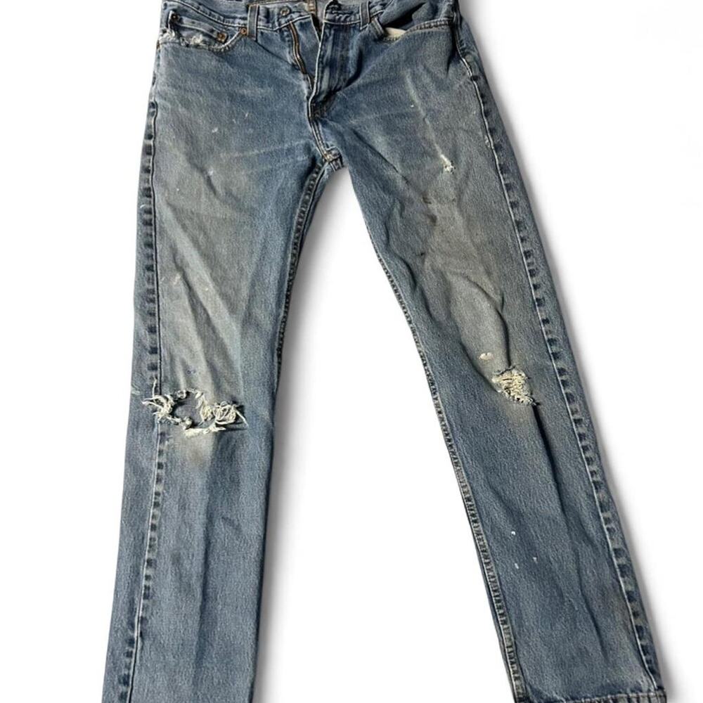 33 x 34 Levi’s 505 medium light wash straight denim jeans moderately distressed